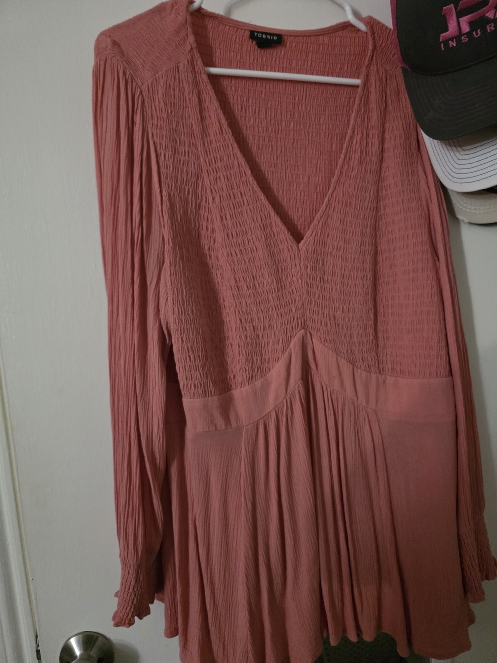 torrid Dusty Rose Pink Long Sleeve Smocked V-Neck Blouse